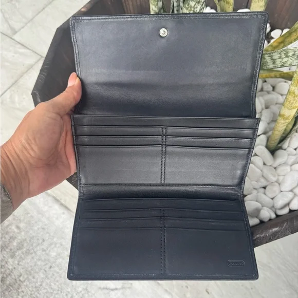 Coach Soho pleated signature Leather trifold Black and Gray check Wallet - Picture 4 of 10